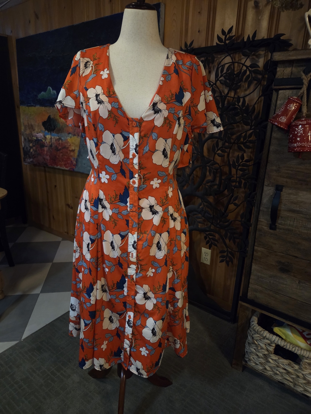 Coral & Blue Midi Dress